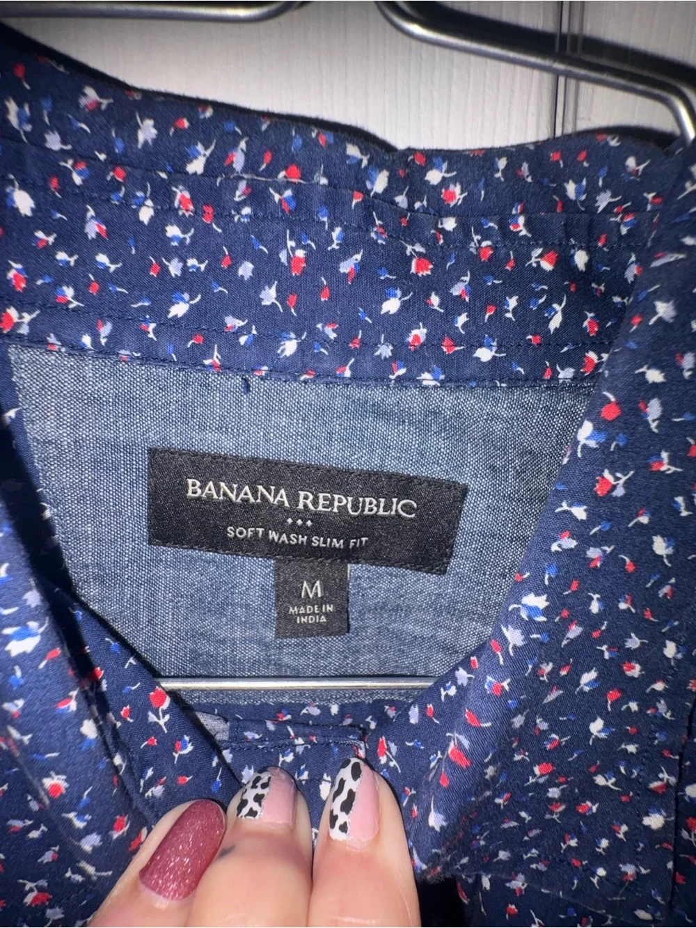 Banana Republic Navy Button-Down Shirt with Small Floral Print